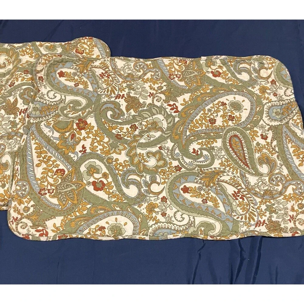 Domain Quilted Pillow Shams Set Of 2 Floral Paisley 21x27” Retro Boho